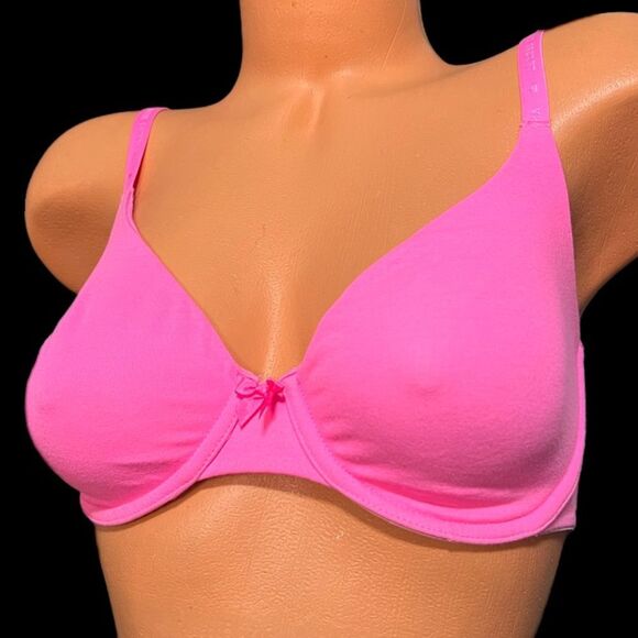 Victoria’s Secret Cotton Unlined Perfect Coverage underwire   bra pink 32DD - Picture 2 of 5